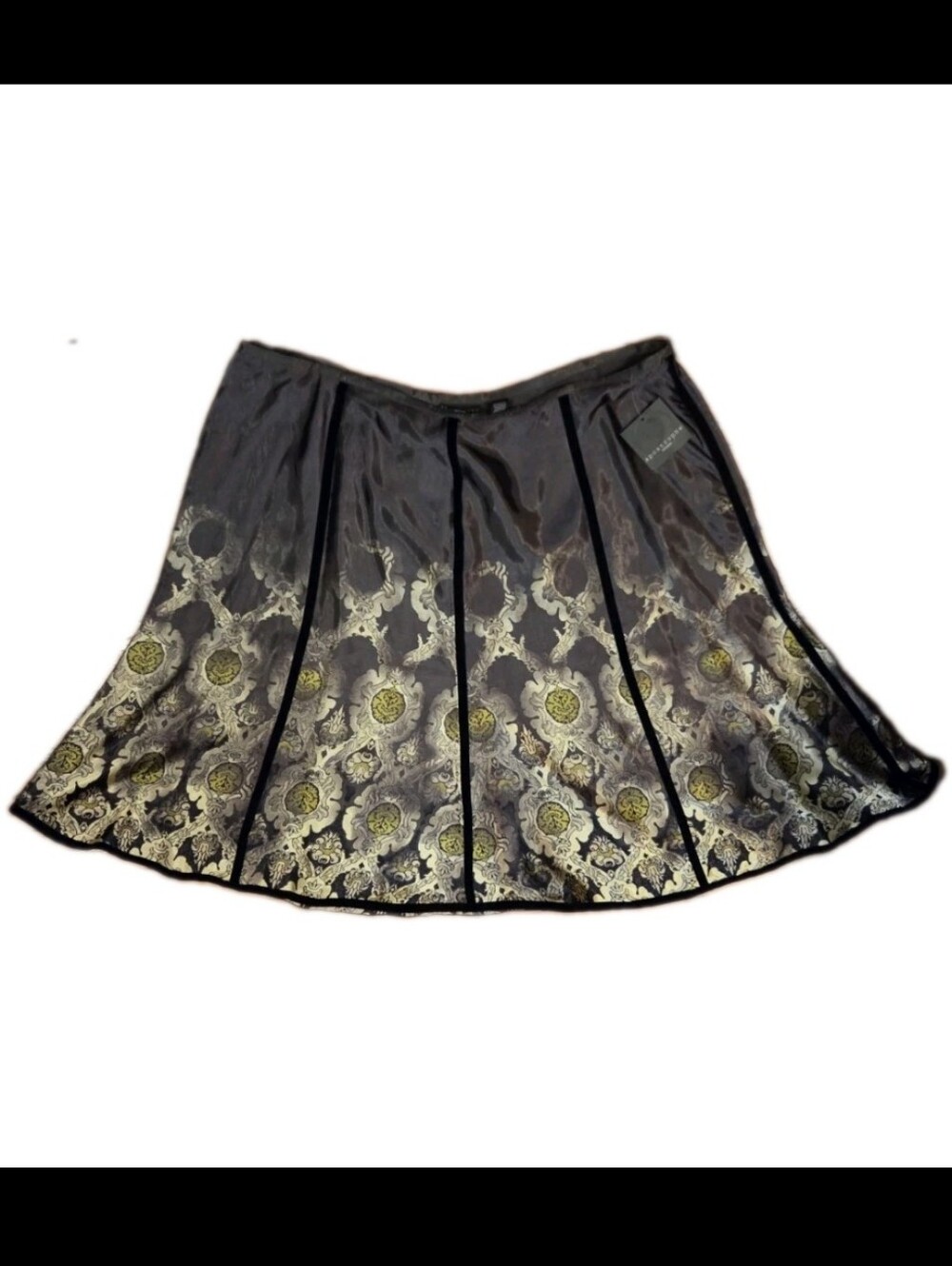 NWT APOSTROPHE WOMAN Fit Flare SKIRT Size 22 Brown Satin Gold Black Circle